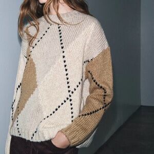Zara Argyle Diamond Knit Sweater